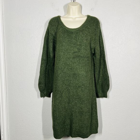 Harper Heritage x Francesca's Sweater Dress Scoop Neck Long Sleeve Green - M - Picture 6 of 7